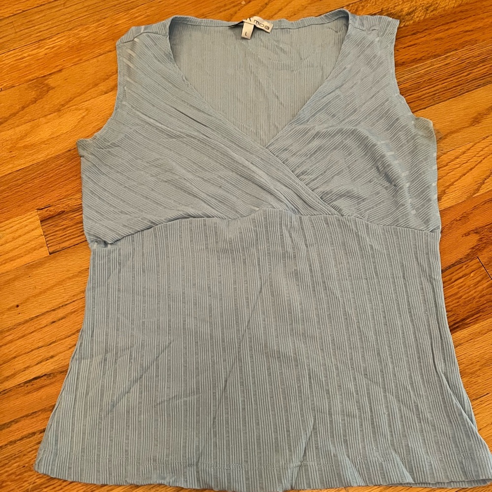 Moa Moa Silver Sleeveless Ribbed Wrap Blouse